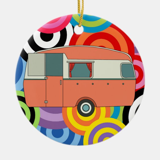 Camping Trailer Julgransprydnad Keramik (Framsidan)