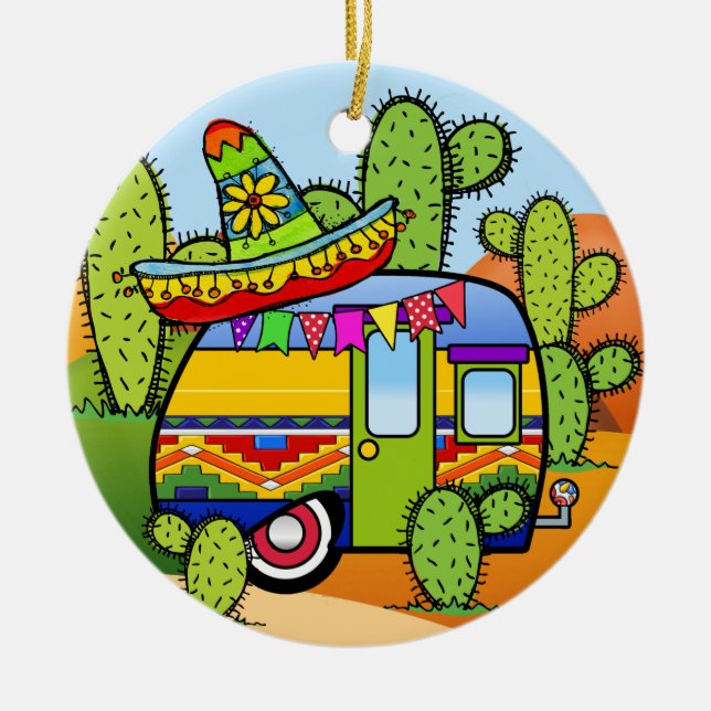 Camping Trailer Keramisk Ornament (Framsidan)