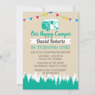 Camping Trailer Lycklig Camper Birthday Inbjudningar
