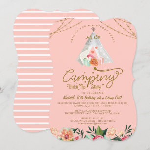 Camping under stjärnor Tepee Rosa & Guld Camping Inbjudningar