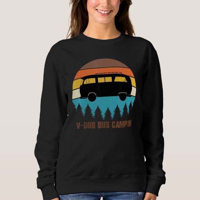 Camping V-Dub Buss Sunset Retro T Shirt (Framsida)