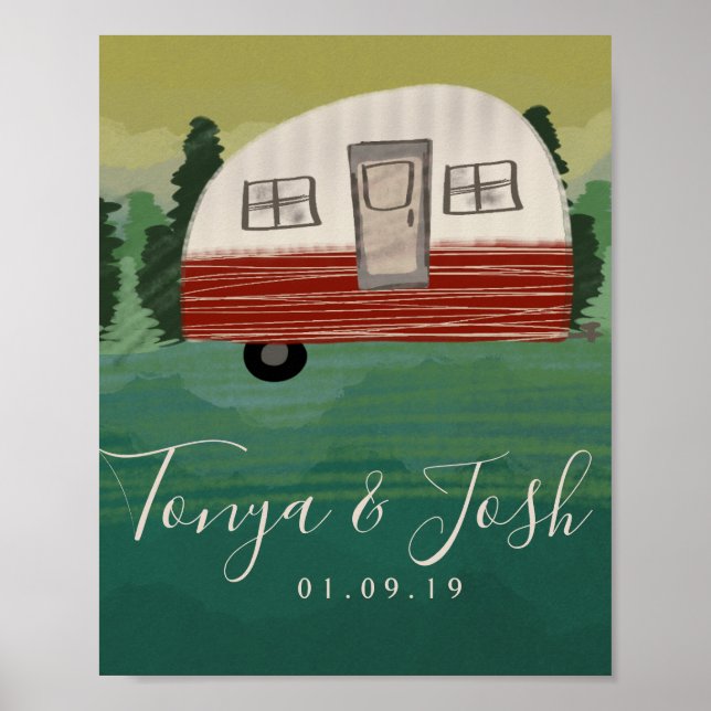 Camping Vintage Camper Bröllopsdusch Getaway Poster (Framsidan)