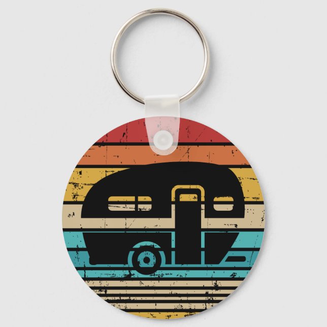 Camping vintage Caravan-släpvagn Nyckelring (Framsida)