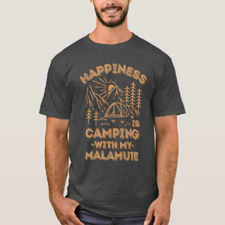 Camping with malamute retro t shirt