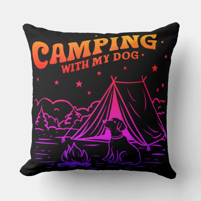 Camping with My Hund - Äventyr Dekorativ kudde (Framsida)