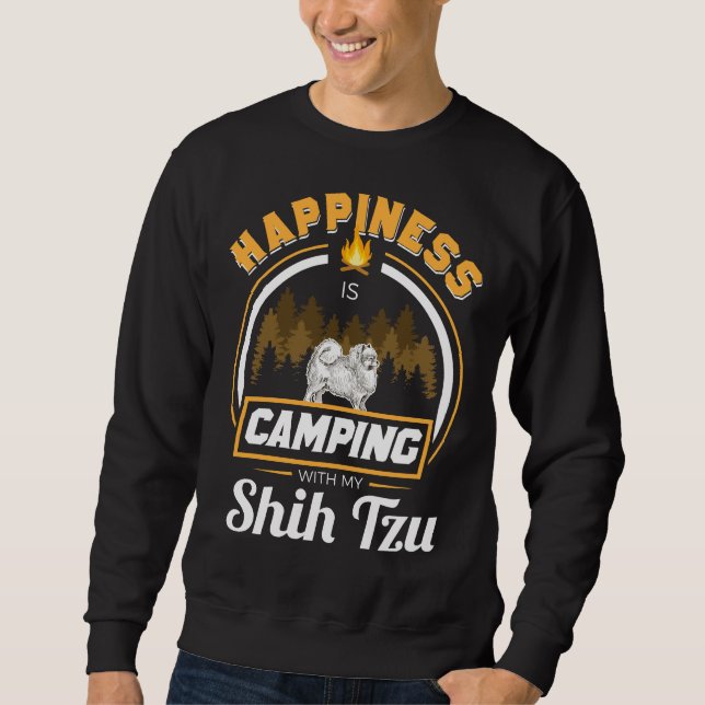 Camping with my Shih Tzu Happiness Hundägare Lång Ärmad Tröja (Framsida)