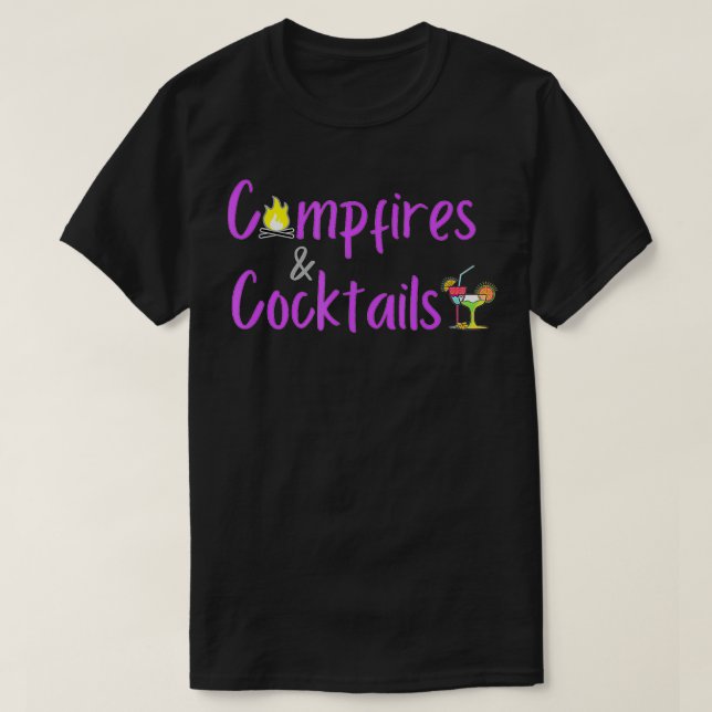 Camping Women's Campfire and Cocktails Funny Ladi T Shirt (Design framsida)
