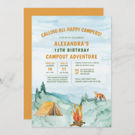 Camping Woodland Äventyr Tält Campout Birthday Inbjudningar