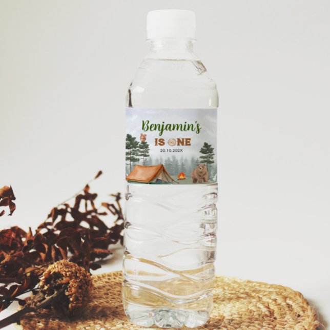 Camping Woodland Birthday Vattenflaska Label Vattenflaskor Etikett (Skapare uppladdad)