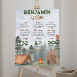 Camping Woodland First Birthday Milestone Sign Poster