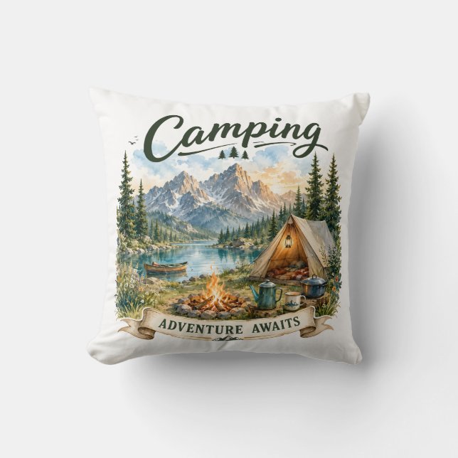 Campingäventyr väntar vid Mountain Lake Wilderness Kudde (Framsida)