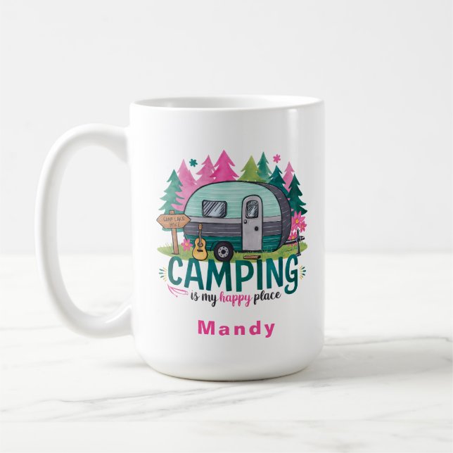Campingäventyrspresentkopp med namn kaffemugg (Vänster)