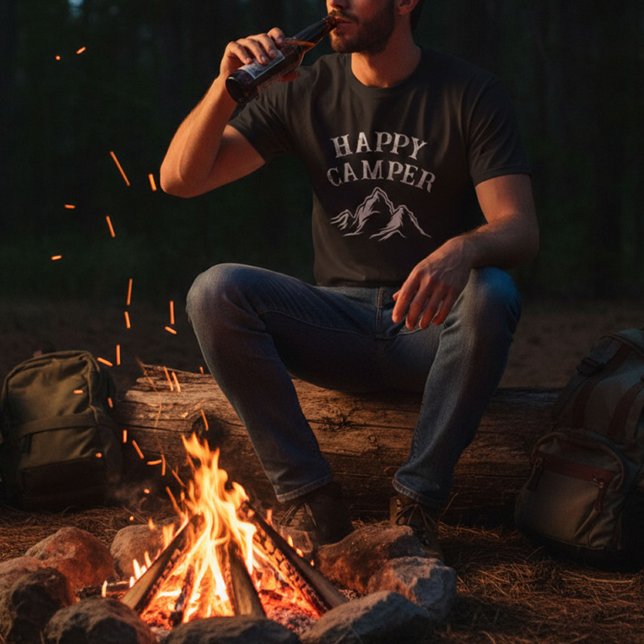 Campingberget Äventyr Lycklig Camper Black T Shirt (Skapare uppladdad)