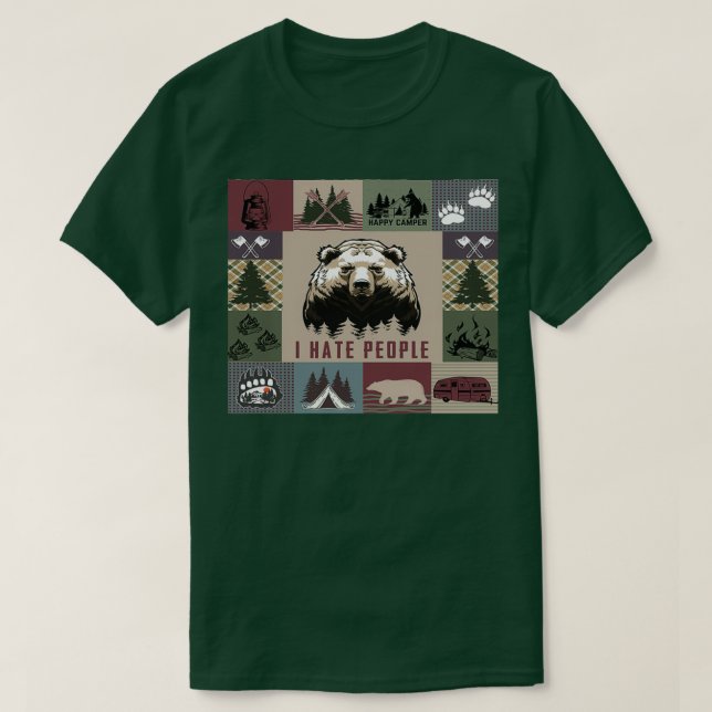 Campingbjörn jag hatar människor t shirt (Design framsida)