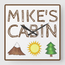 Campingcampingplats i berggrunden Träd Fyrkantig Klocka