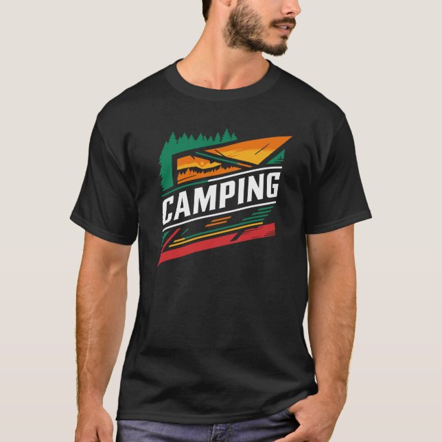 Campingdesign på svart T-Shirt (Framsida)
