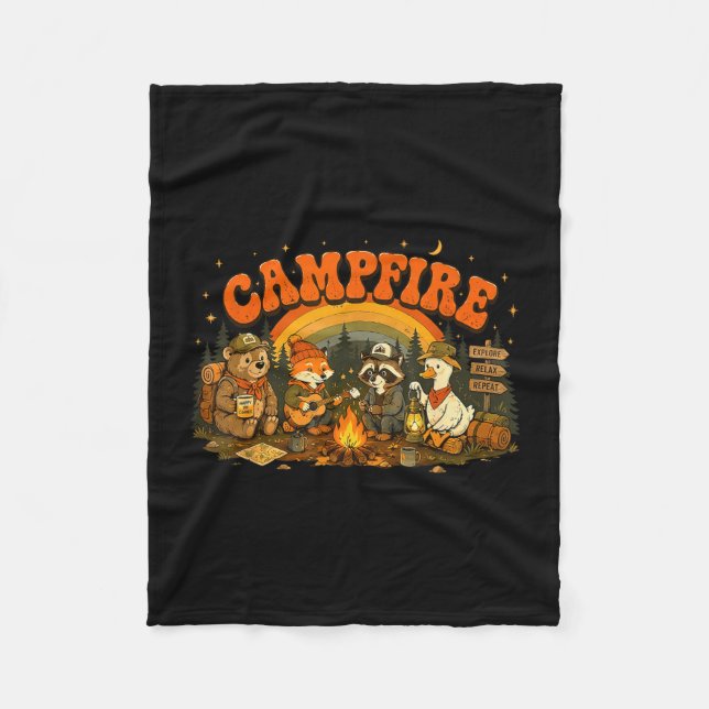 Campingdyr lägereld campare äventyr utomhus fleecefilt (Framsidan)