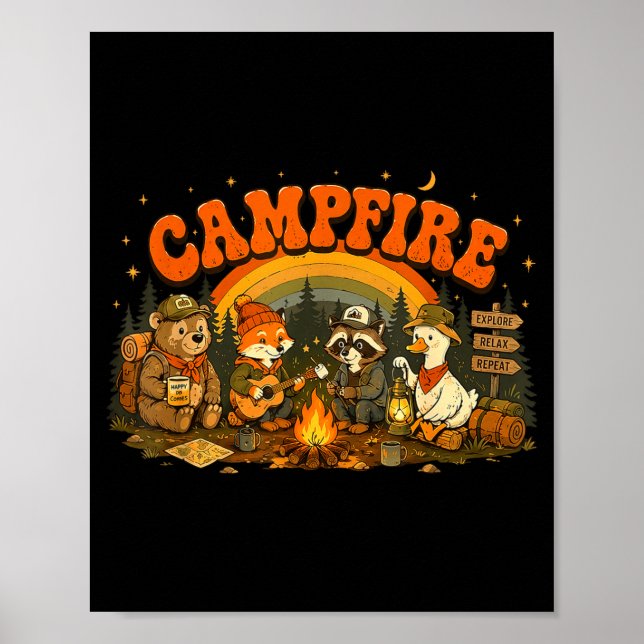 Campingdyr lägereld campare äventyr utomhus poster (Framsidan)