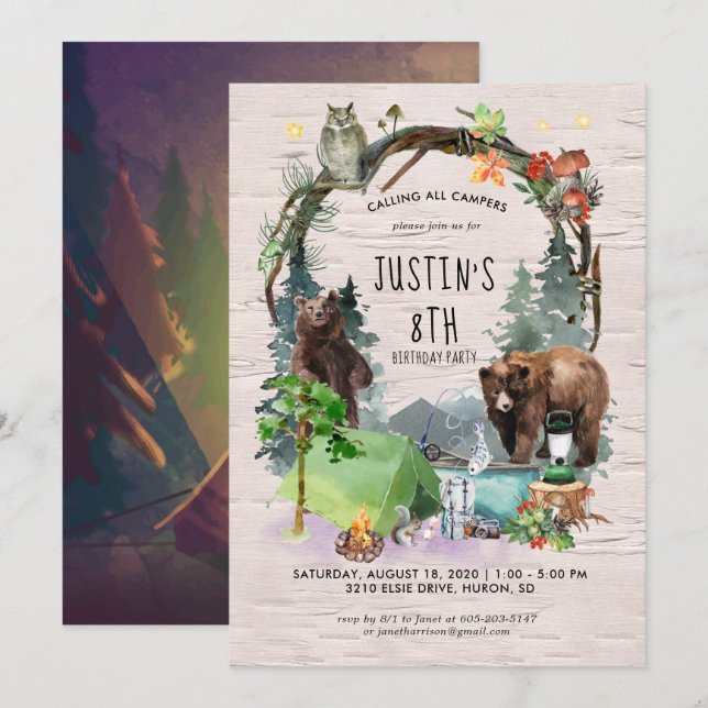 Campingetemat festinbjudan inbjudningar (Fram/baksida)