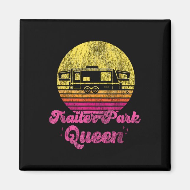 Campingflicka Retro Vintage Husvagnspark Drottning Magnet (Framsidan)