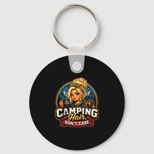 Campingfrisyr, struntar i funny campingtjej, bålpl nyckelring (Framsida)