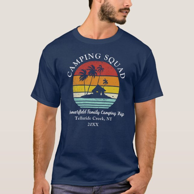 Campingfyrkantsfamilj som matchar Pappa Retro T Shirt (Framsida)