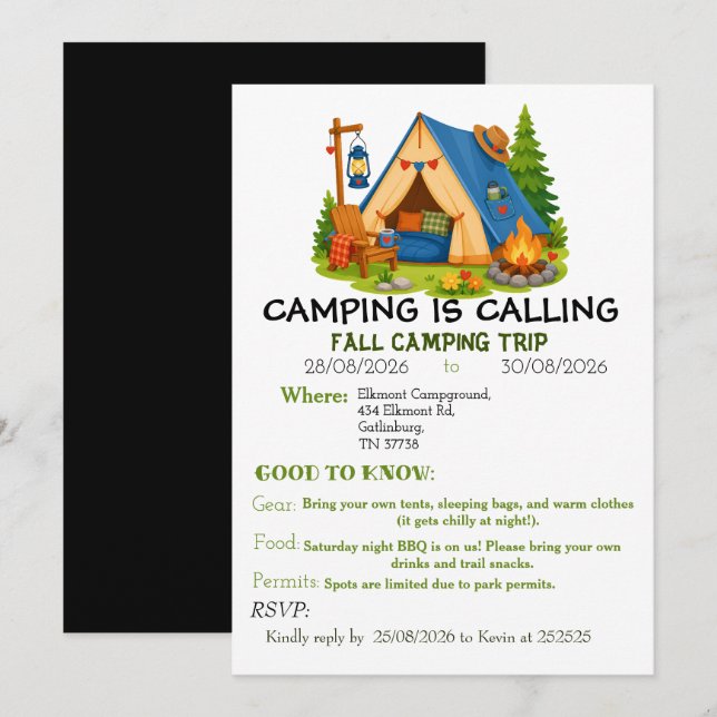 Campinginbjudan Inbjudningar (Fram/baksida)