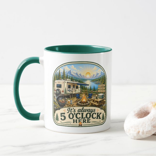 Campingkaffekopp - Det är alltid klockan 5 här! Mugg (Med munk)