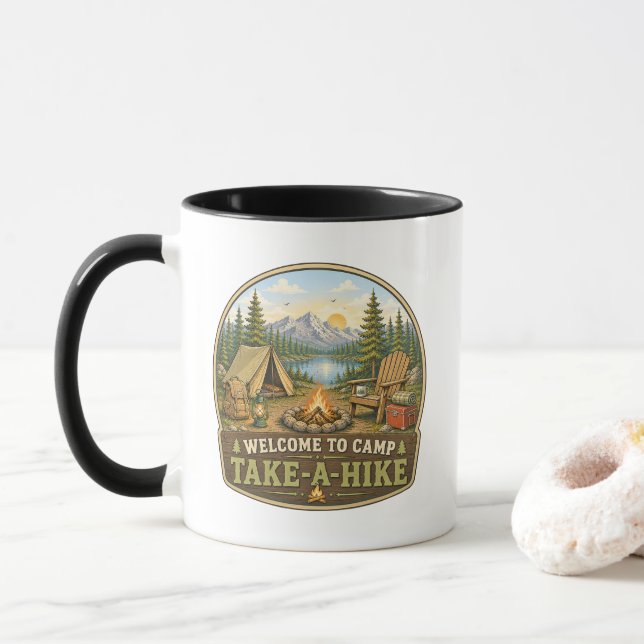 Campingkaffemugg "Camping - Ta en promenad" Mugg (Med munk)