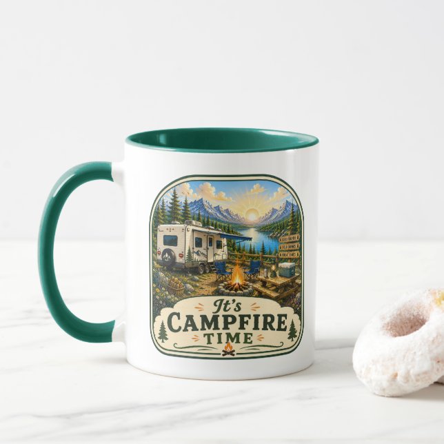 Campingkaffemugg - Det är lägereldstid! Mugg (Med munk)