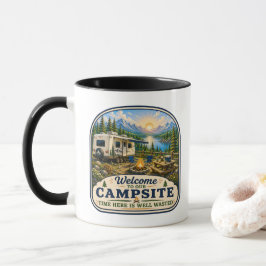 Campingkaffemugg "Välkommen till vår campingplats" Mugg