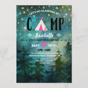Campingkampanj nattetid Forest Wilderness Birthday Inbjudningar