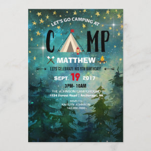 Campingkampanj nattetid Forest Wilderness Birthday Inbjudningar