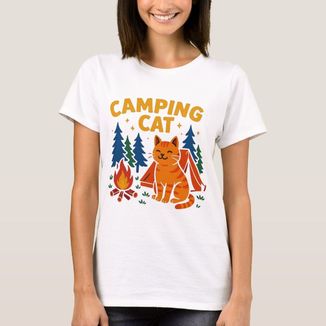 Campingkatze am Lagerfeuer T Shirt (Framsida)