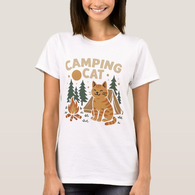 Campingkatze mit Zelt und Lagerfeuer T Shirt (Framsida)