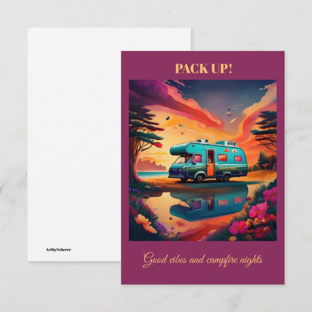 Campingkort: Utomhusanteckningskort för Äventyr Tack Kort (Fram/baksida)