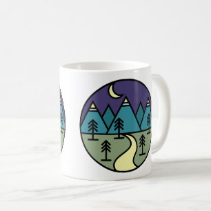 campingläger, bergsvallningar, vandring kaffemugg