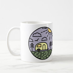 campingläger, bergsvallningar, vandring kaffemugg