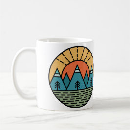 campingläger, bergsvallningar, vandring kaffemugg