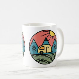 campingläger, bergsvallningar, vandring kaffemugg