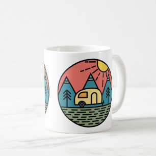 campingläger, bergsvallningar, vandring kaffemugg