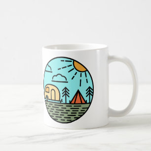 campingläger, bergsvallningar, vandring kaffemugg