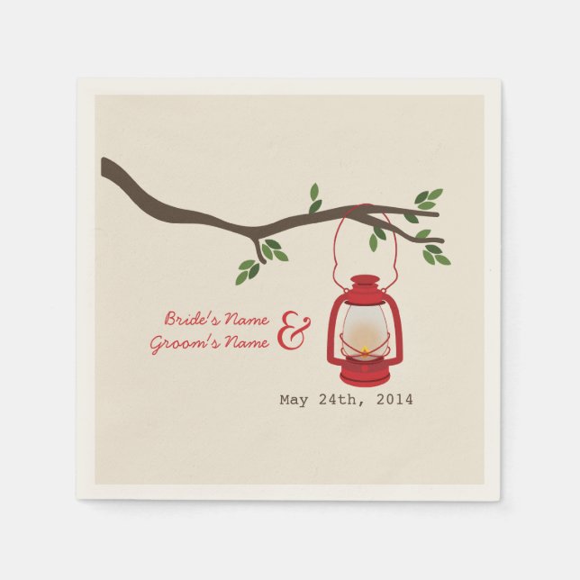 Campinglantern + Träd Bröllop Napkins Pappersservett (Framsidan)