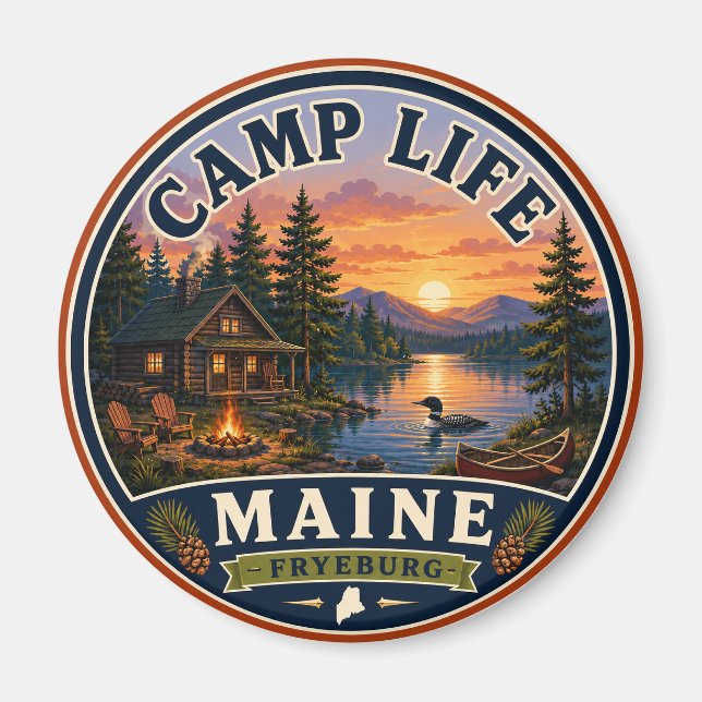Campingliv Fryeburg Maine Rund Magnet (Framsidan)