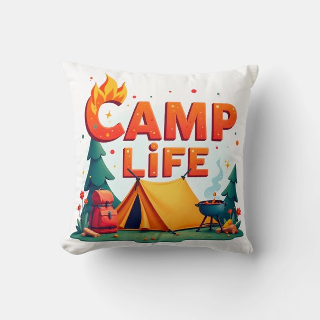 Campingliv – Levande campingäventyrskudde Kudde (Framsida)