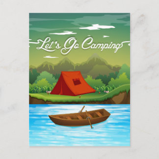 Campingmark med tält och båt vykort