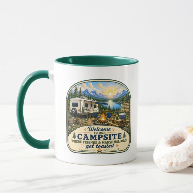 Campingmugg - Välkommen till vår campingplats! Mugg (Med munk)