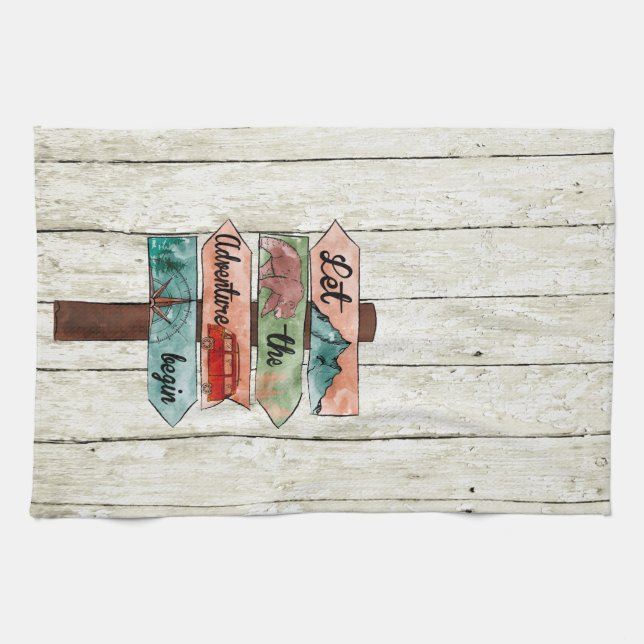 Campingoffertens vägande vattenfärgstecken gör att kökshandduk (Horisontell)