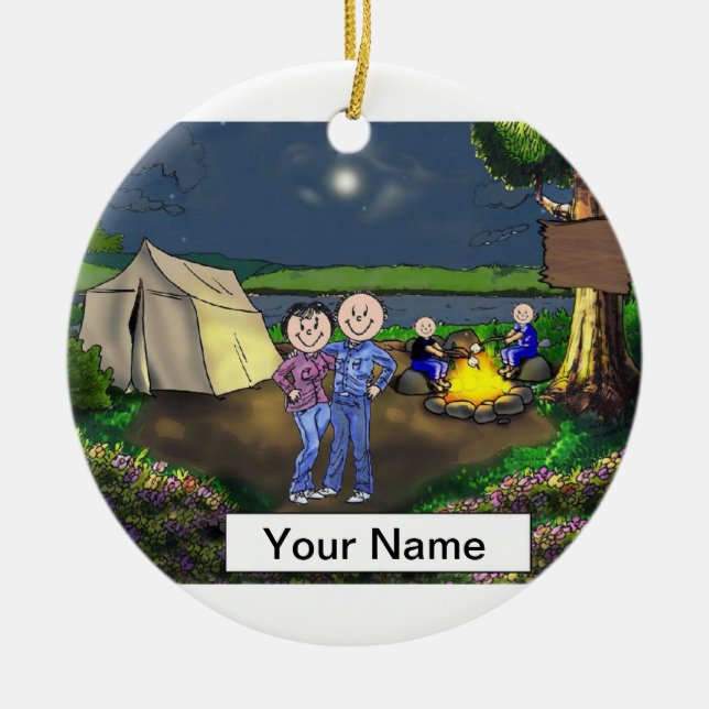 Campingpar, två barn julgransprydnad keramik (Framsidan)
