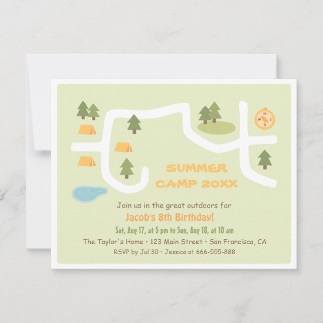 Campingplats Kart Födelsedagsfest Inbjudningar (Framsida)